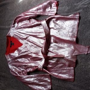 Ashley Stewart belted sweater coated silver tone over racing red